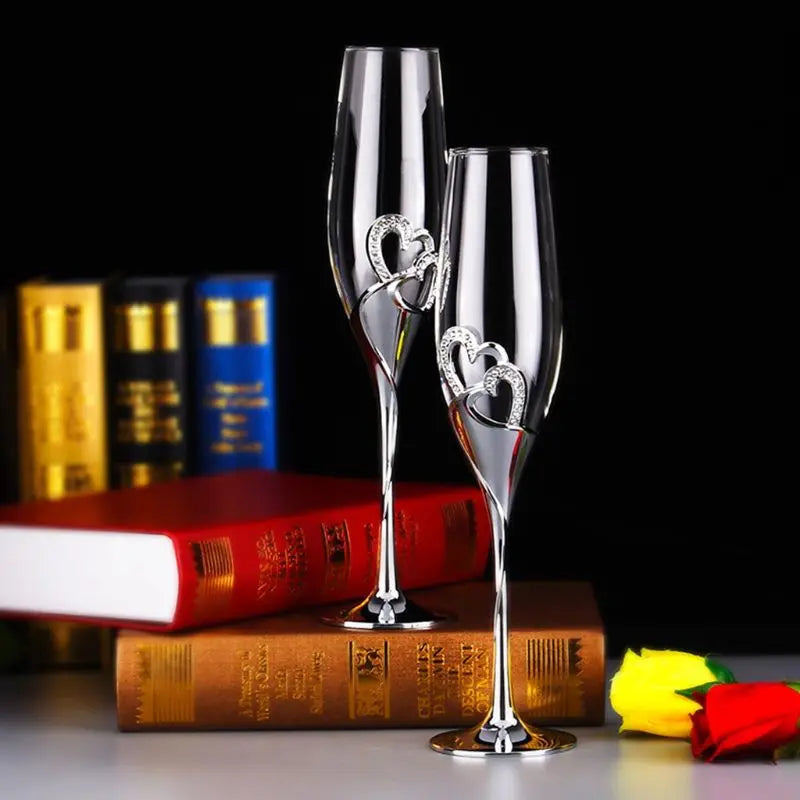 Wedding Wine Glasses Handmade Bride And Groom Toasting Flutes Wedding Accessories Valentine's Day Gift(Gold Hearts,set Of 2)