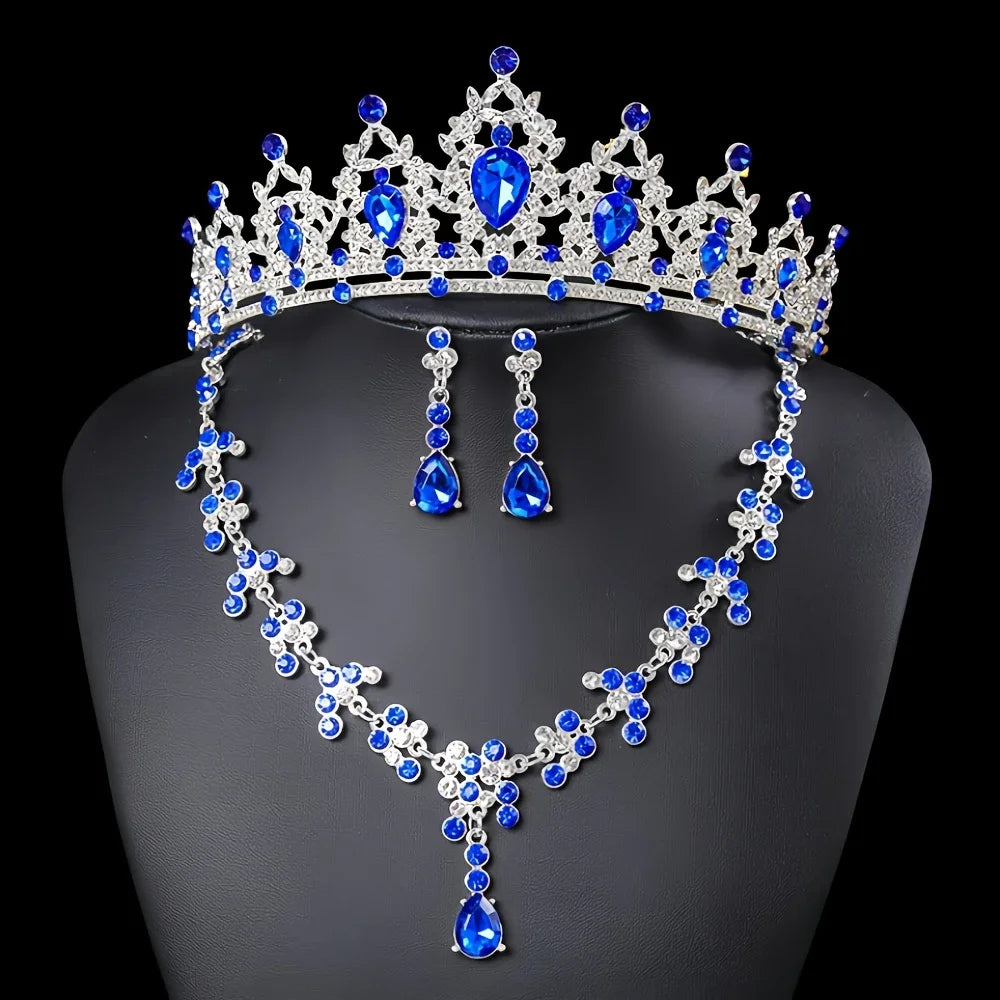 Fashionable and Elegant Bridal Accessories 3-Piece Set Wedding Crown Headpiece Necklace Earrings Wedding Dress Accessories