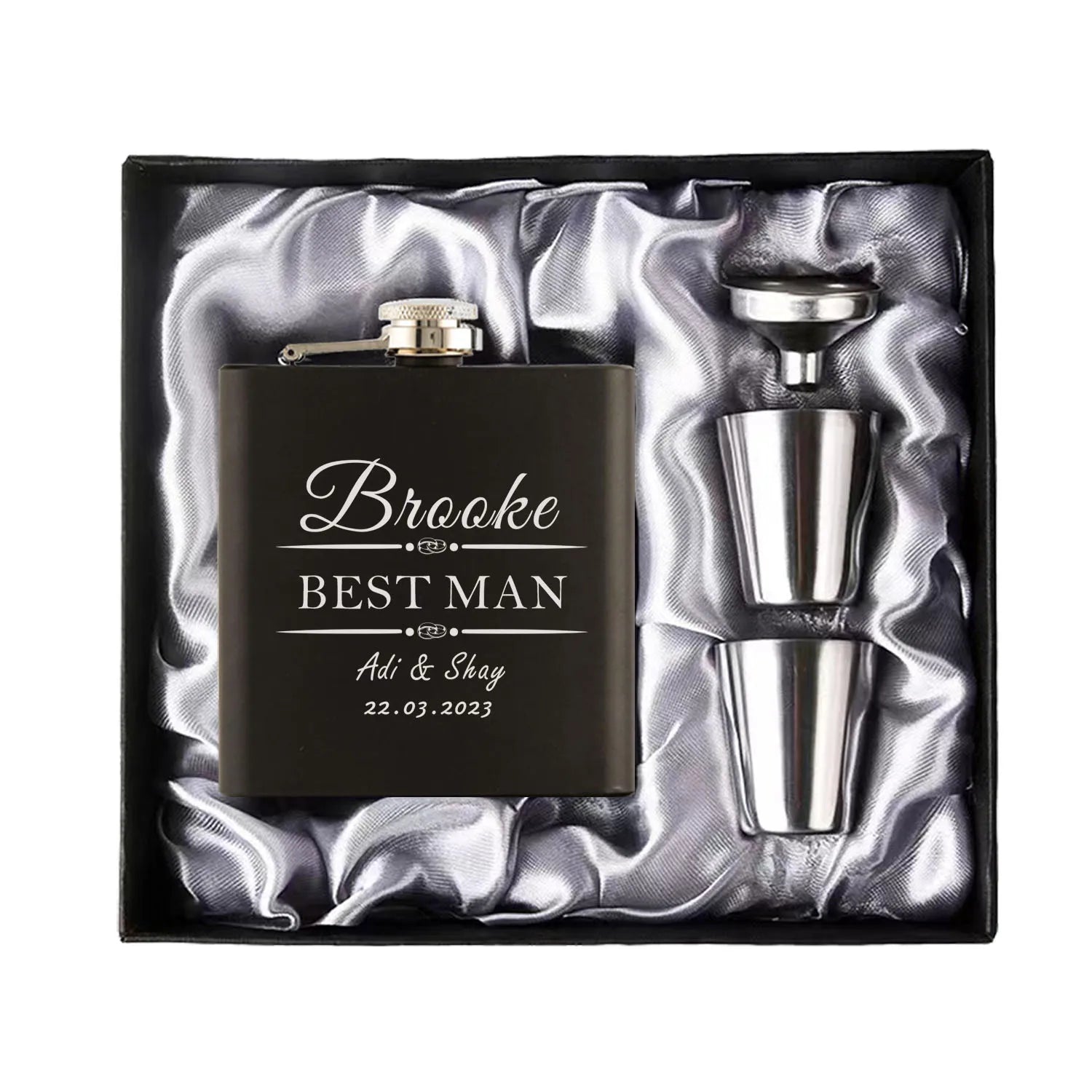 Personalized 6oz Hip Flask Set | Custom Name & Logo | Groom, Best Man & Groomsmen Gift