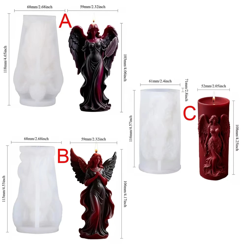 Moule en Silicone pour Bougie Pilier Motif Ange Aile Style Gothique 3D Jupe Déesse Résine Moule DIY Outil de Fabrication Plâtre Argile Décoration Maison