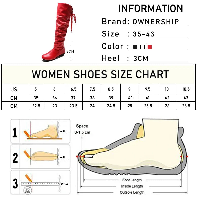 Chaussures Femme 2022 Printemps Bottes Hautes au Genou Rouge Noir Blanc Bottes Hautes Femme Plissées Talon Bas Décontracté Cuir Chaussures Longues Femme