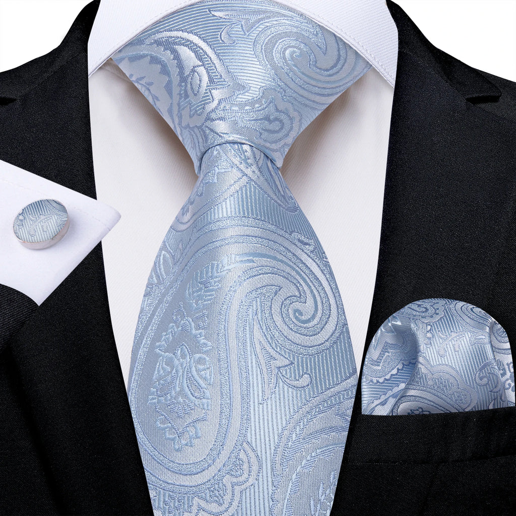 Men's Silk Paisley Tie Set – Pocket Square, Cufflinks & Tie Clip | Groom & Groomsmen