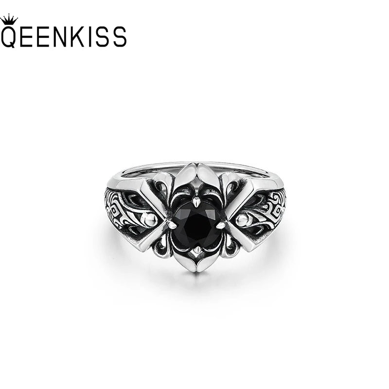 QEENKISS Bagues ouvertes vintage en argent sterling 925 pour hommes, cadeaux d'anniversaire, de mariage, de fête, de Noël pour le marié, le père, le petit ami RG7093