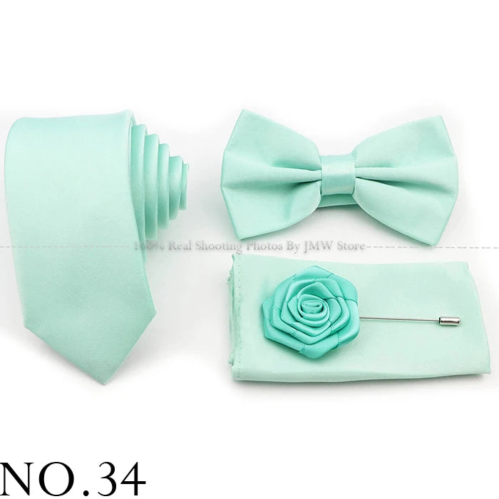 Ensemble cravate et nœud papillon violet bleu sauge vert en polyester, boutons de manchette et broche pour costume de marié, cravate de mariage, accessoire de chemise