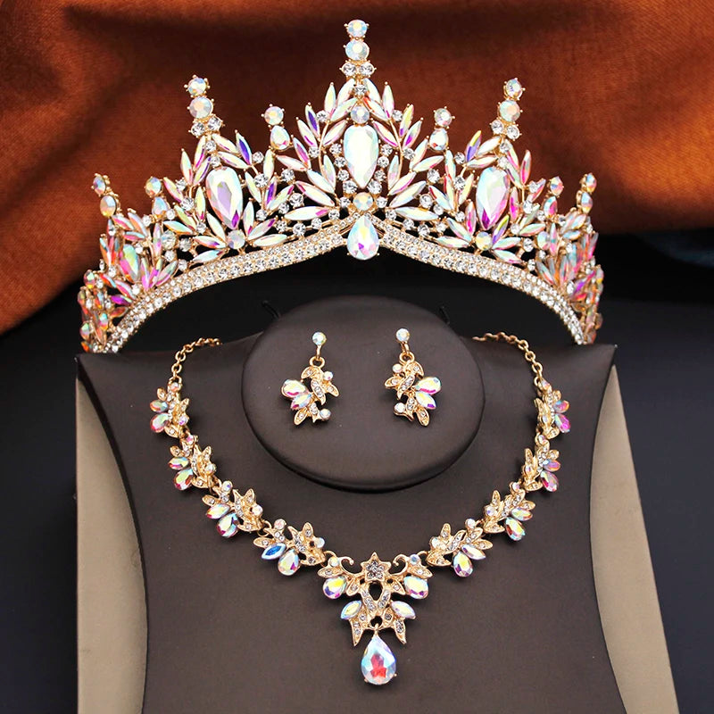Ensembles de bijoux de mariée pour femmes, diadèmes de mariage et d'anniversaire, et collier ras-du-cou, boucles d'oreilles, accessoires de bijoux de costume de fête de mariée