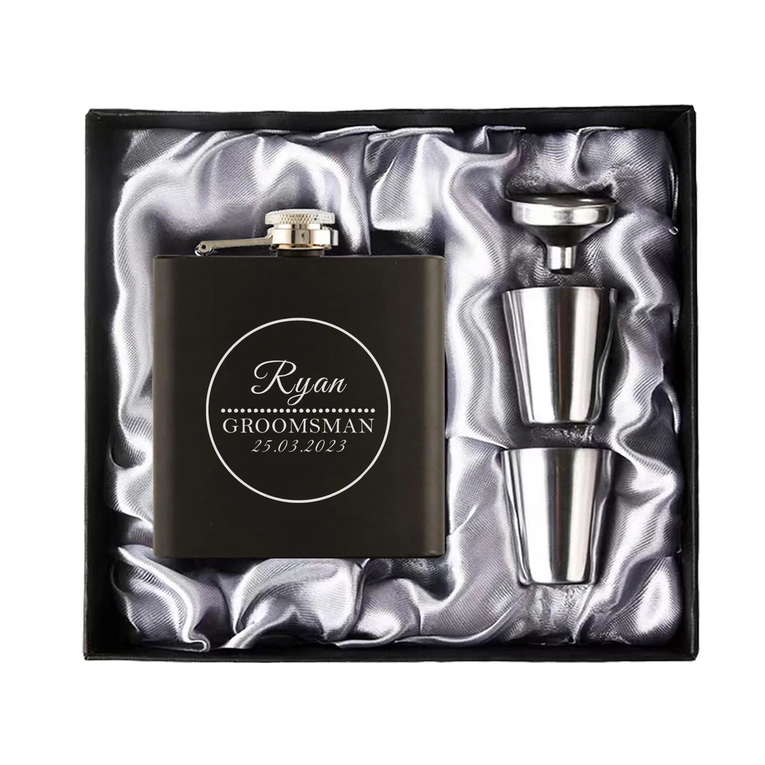 Personalized 6oz Hip Flask Set | Custom Name & Logo | Groom, Best Man & Groomsmen Gift