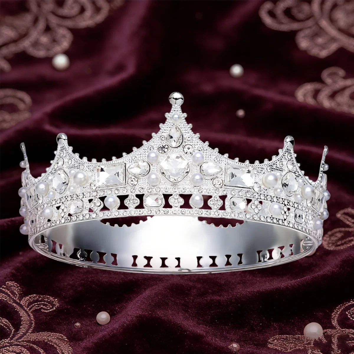 Couronne de Champagne Grande Couronne de Reine Diadèmes et Couronnes pour Femmes Bijoux de Tête de Mariage Fête d'Anniversaire