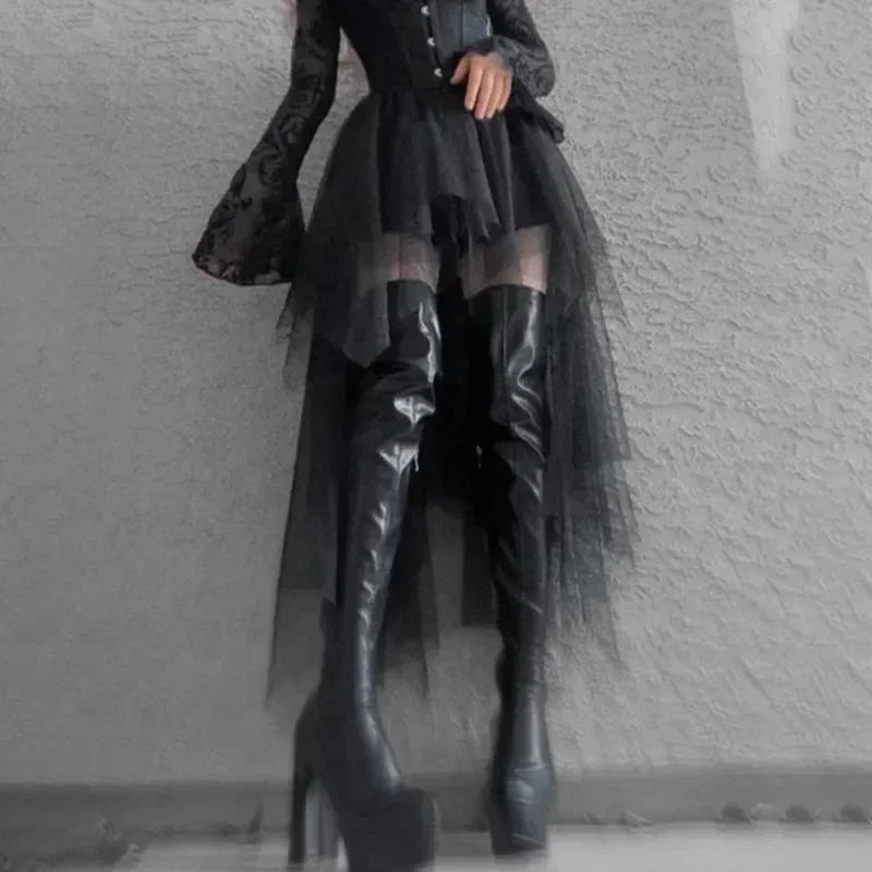 Jupes décontractées Punk Sexy en maille taille haute irrégulière pour femmes, nouvelle jupe polyvalente de style gothique européen et américain pour l'été