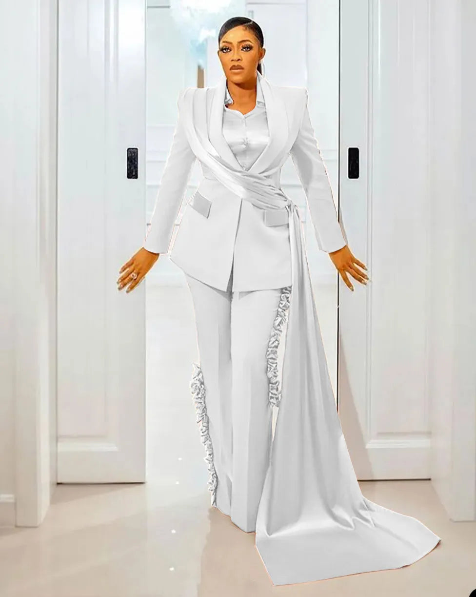 Ensembles de pantalons pour femmes, design spécial, grande taille, blazer de mariage avec wraps, tenues de mariée sur mesure, coupe ajustée, 2 pièces