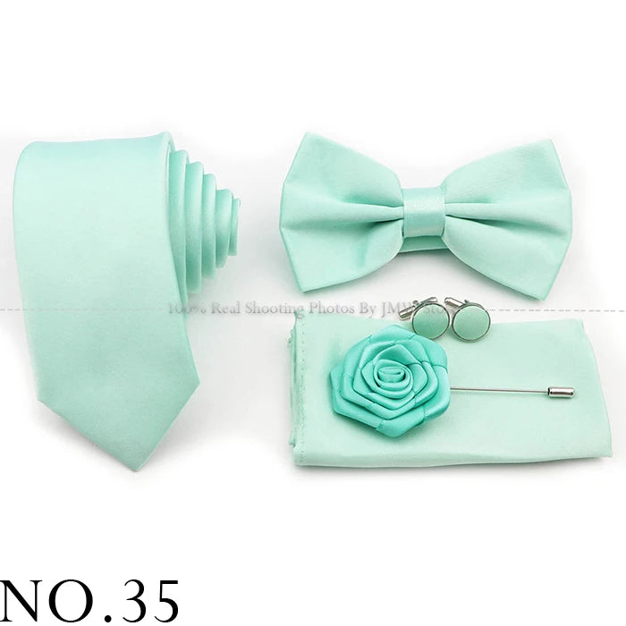 Ensemble cravate et nœud papillon violet bleu sauge vert en polyester, boutons de manchette et broche pour costume de marié, cravate de mariage, accessoire de chemise