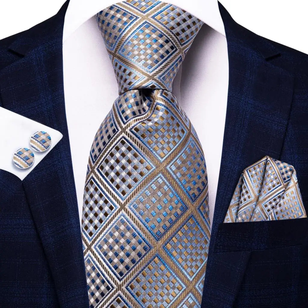 Silk Paisley & Floral Necktie Gift Set | Groom & Groomsmen Wedding Tie with Pocket Square & Cufflinks