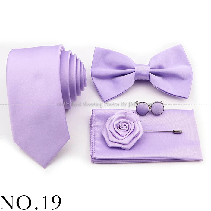 Ensemble cravate et nœud papillon violet bleu sauge vert en polyester, boutons de manchette et broche pour costume de marié, cravate de mariage, accessoire de chemise