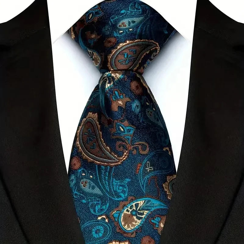 Cravate de luxe 8CM pour homme, motifs floraux et cachemire, tissée jacquard, accessoires pour occasions d'affaires et de mariage.