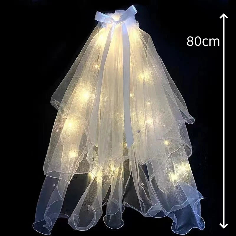 LED Bride Wedding Veil Light Up Bridal Veils with Hair Clip Tulle Party Festival Halloween Costume
