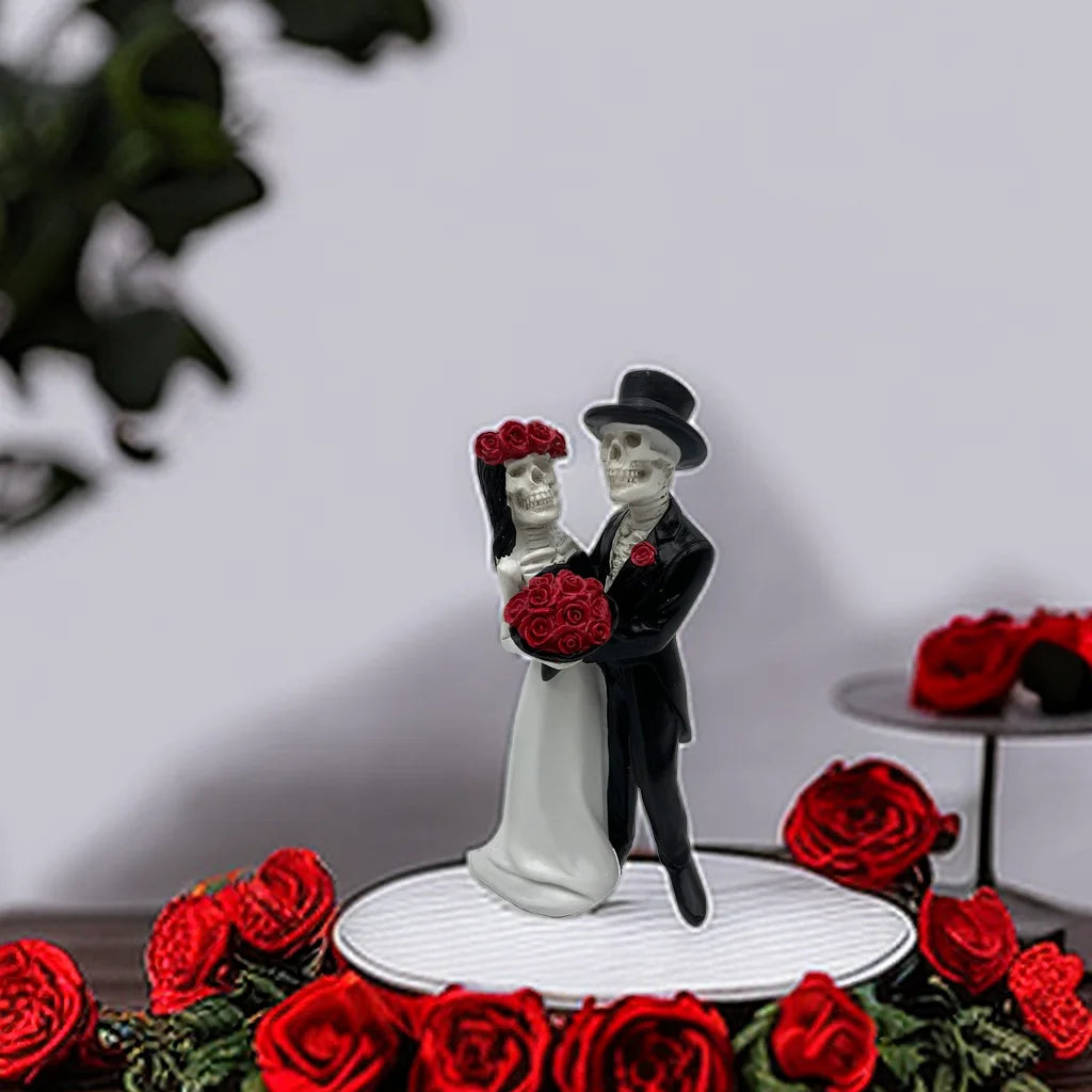 Statue de squelettes en couple, L'amour ne meurt jamais, mariés squelettes, figurine de mariage, crânes de la Fête des Morts en résine, effrayant Hal