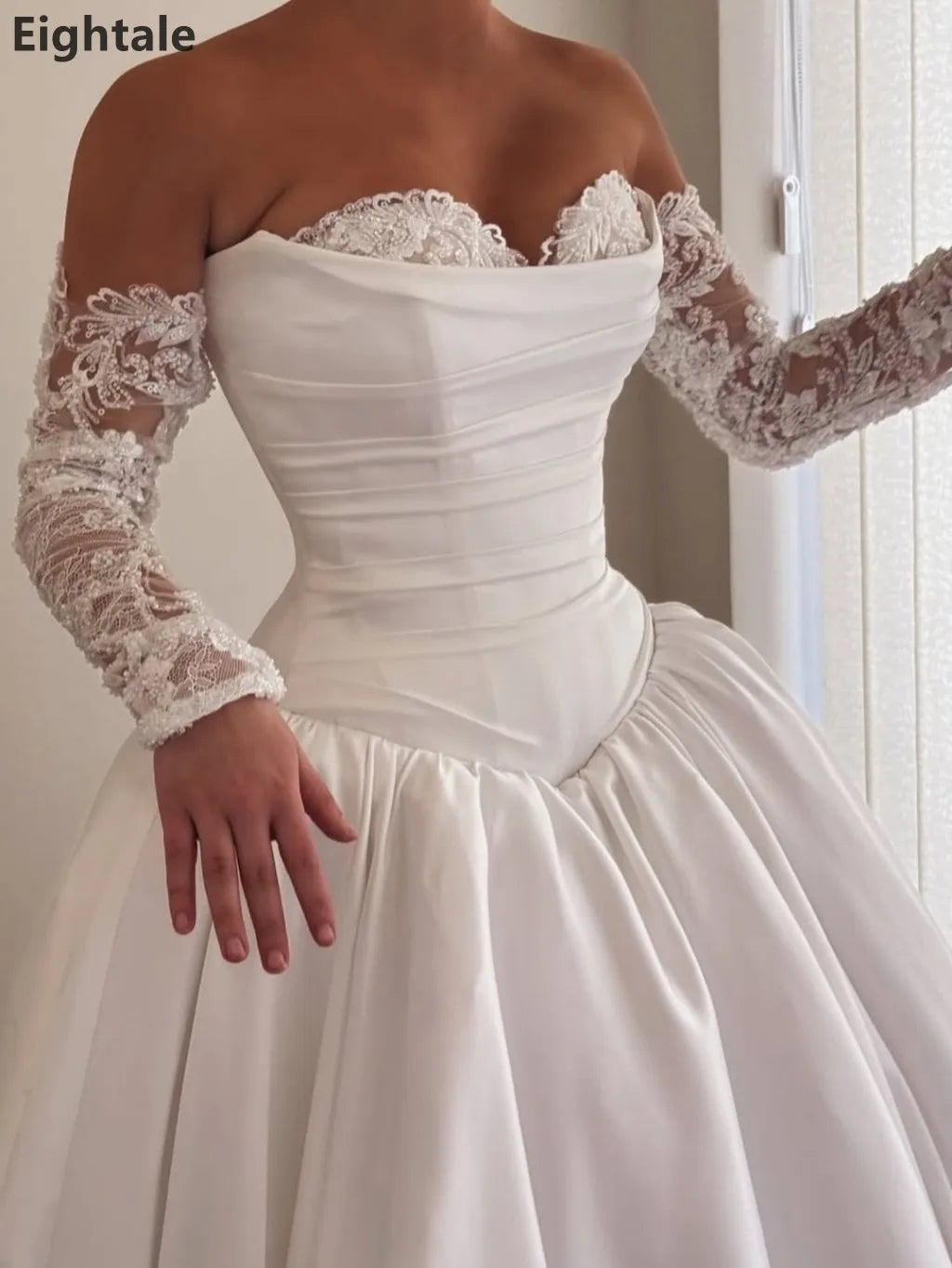 Sevintage 2026 Ivory Ball Gown Bridal Gown Strapless Ruched Bodice Satin Wedding Dress with Chapel Train Customized