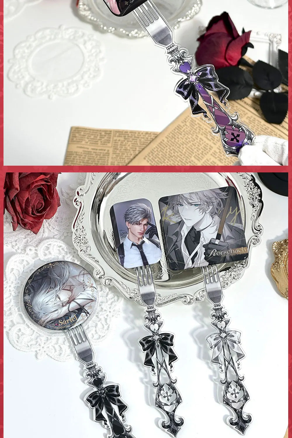 Horloge créative en acrylique style gothique, produits ACG, horloge pour prendre des photos, accessoires de décoration ACG, accessoires de cosplay, costumes, badge