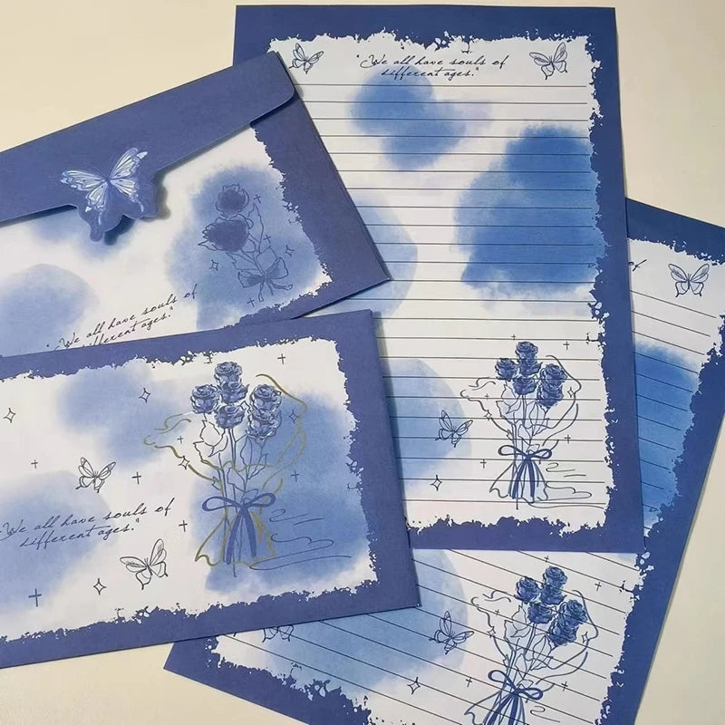 8pcs/set Vintage Rose Envelopes Red Blue Paper Envelopes for Letter Pads DIY Wedding Party Invitation Card Cover Gift Wrap
