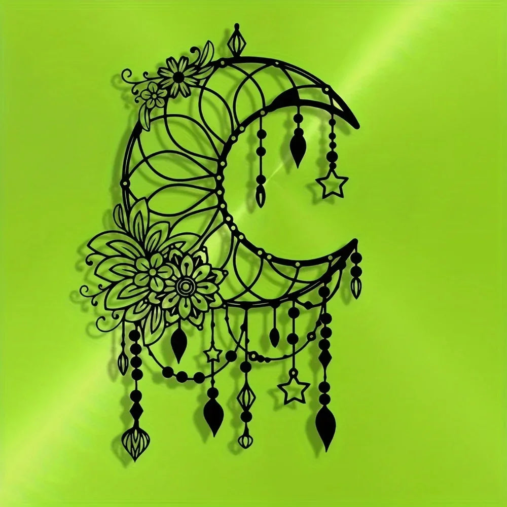 Elegant Gothic Moon & Flower Metal Wall Art Modern Craft Hanging Ornament for Living Room Decor