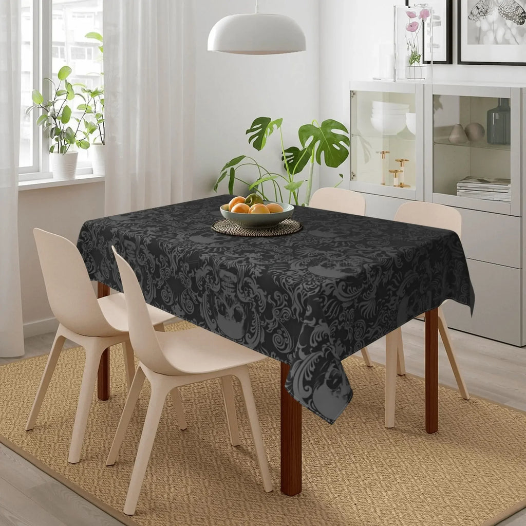 Nappe rectangulaire noire tête de mort gothique avec motif floral en polyester lavable pour cuisine, fête, pique-nique et salle à manger