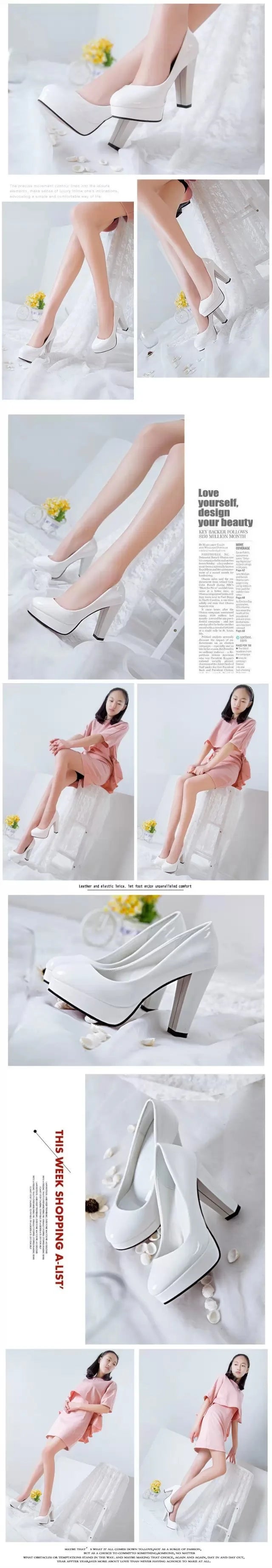 Chaussures à talons hauts pour femmes, chaussures de mariage blanches, talons épais, escarpins de soirée à la mode, chaussures noires, rouges, grande taille, printemps