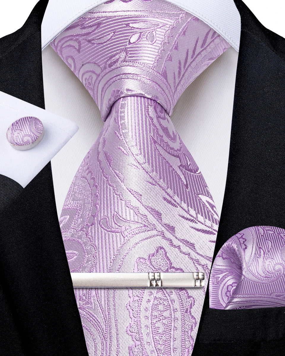 Men's Silk Paisley Tie Set – Pocket Square, Cufflinks & Tie Clip | Groom & Groomsmen