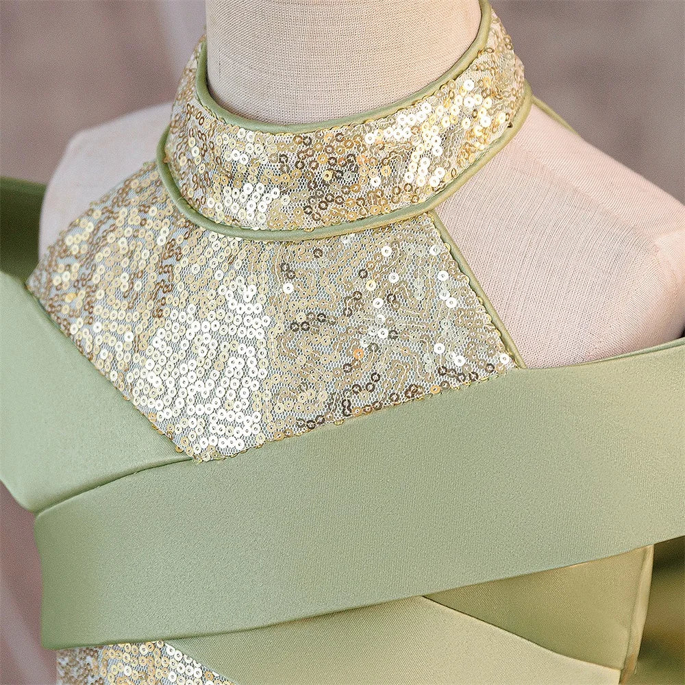 Robe de soirée à sequins pour filles, élégante, avec traîne, pour mariage, demoiselles d'honneur, princesse, bal de promo, nœud, anniversaire, concours, vêtements pour enfants