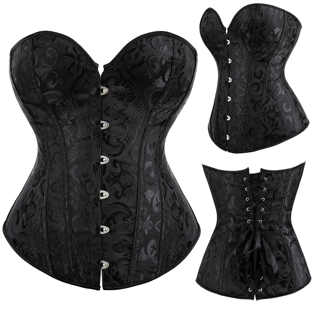 Corsets sexy pour femmes : serre-taille en satin à fleurs gothiques et vintage. Révélez la femme en vous.