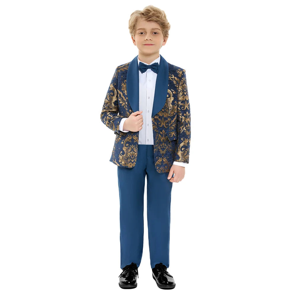 Costume garçon habillé pour soirée, costume pour enfants, costume de mariage pour garçons, blazer floral bleu marine, costumes de bal pour enfants