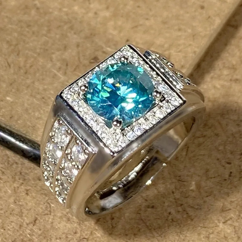 Bague de mariage ajustable ouverte pour homme en zircon bleu-vert pleine pavé, bijou tendance hipster pour le marié