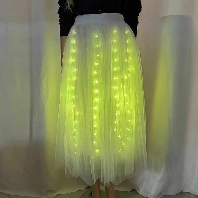 Full Color Light Up Skirt for Girls APP Bluetooth LED Long Tutu for Performance Dance Rave Clothes Wedding Birthday Party Props