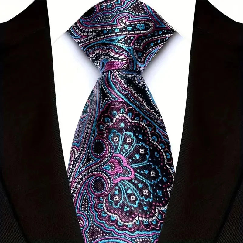 Cravate de luxe 8CM pour homme, motifs floraux et cachemire, tissée jacquard, accessoires pour occasions d'affaires et de mariage.