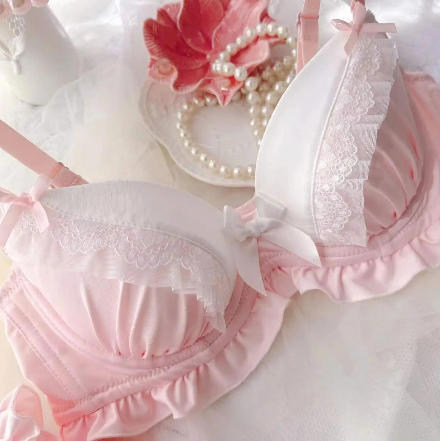 2023 New Arrival 100% Real Photo Lolita Fashion Kawaii Cute college girl Push Up Ruffle Bra Panties Set Underwear Brief Lingerie