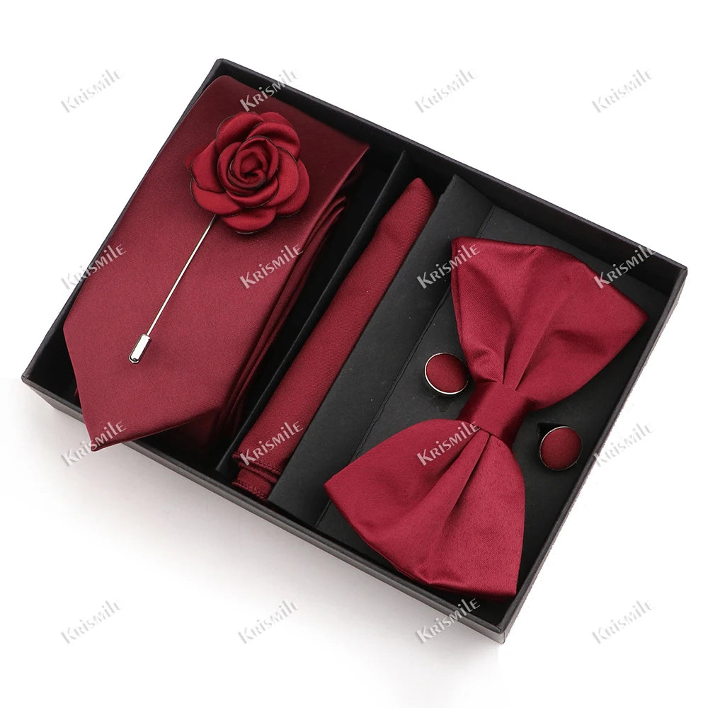 Men's Tie Box Gift Set | Necktie, Bow Tie, Pocket Square, Cufflinks & Brooch