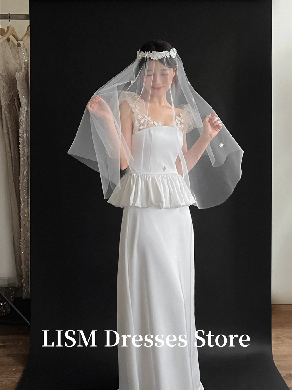 Lism Voile pour Robes de Mariée Séance Photo Tulle de Soie Fleurs Personnalisables Voile Doux 면사 Élégant pour la Mariée