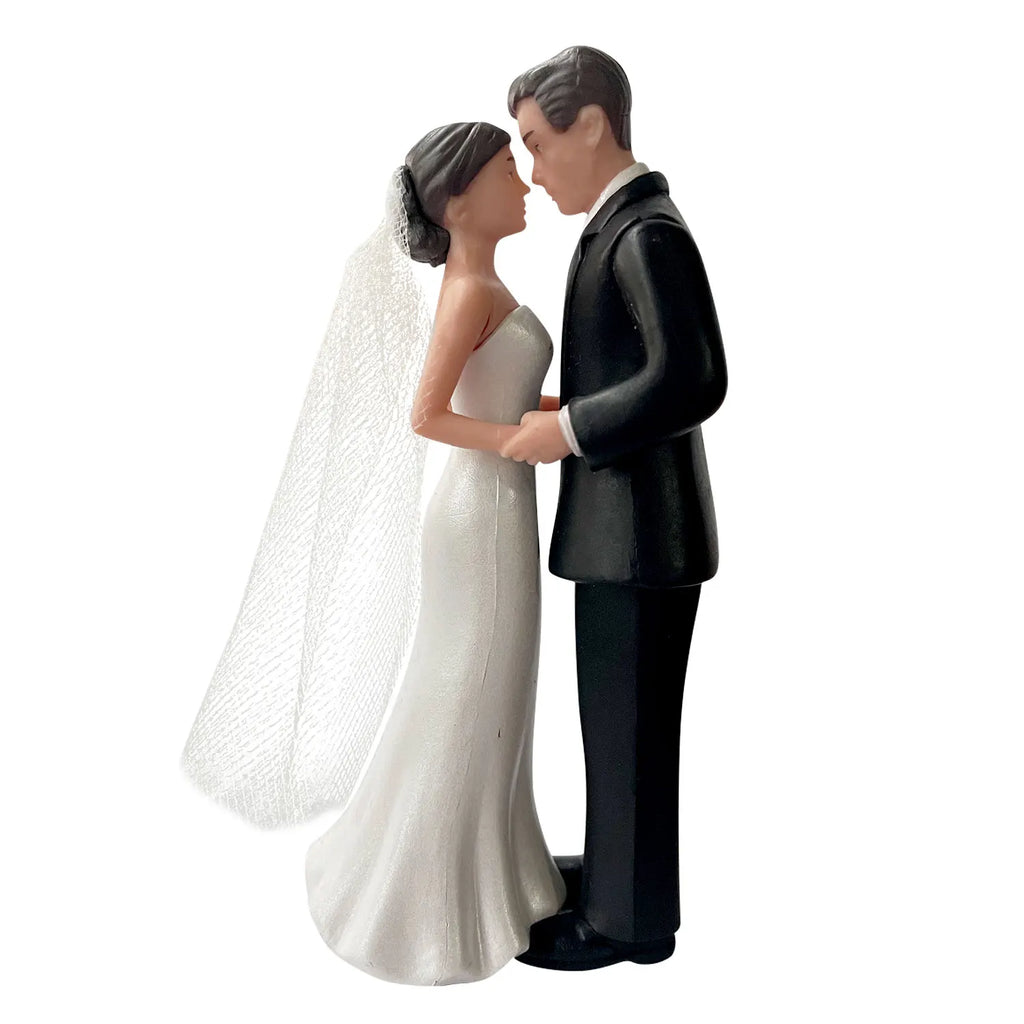 Figurine élégante mariés pour gâteau de mariage, avec voile en résille blanche, pour fiançailles, fêtes prénuptiales et anniversaires