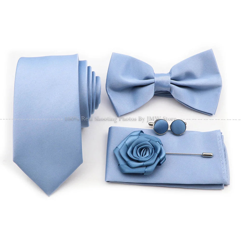 Ensemble cravate et nœud papillon violet bleu sauge vert en polyester, boutons de manchette et broche pour costume de marié, cravate de mariage, accessoire de chemise