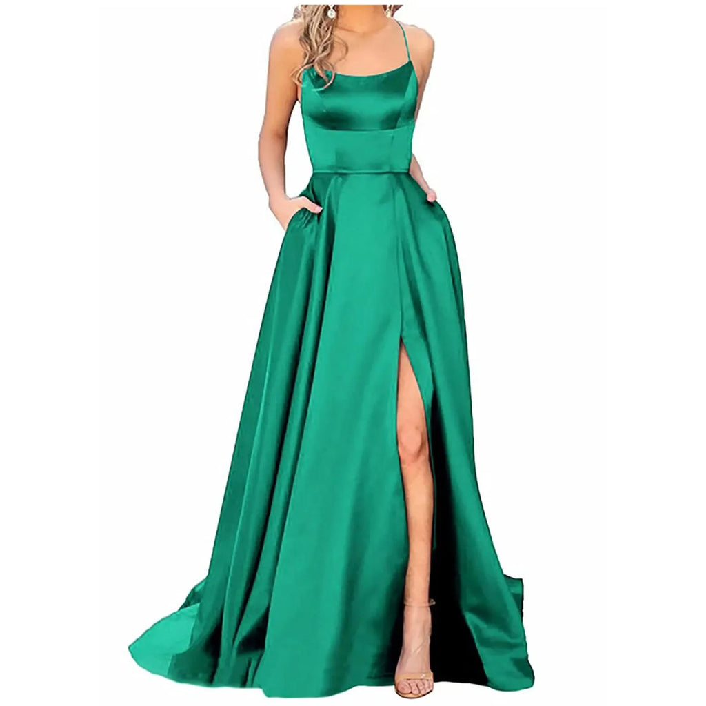 Robe de Demoiselle d'Honneur Bleu Marine pour Mariages Femme Invitée 2024 Sexy à Fines Bretelles Fendue Robes de Soirée Longues
