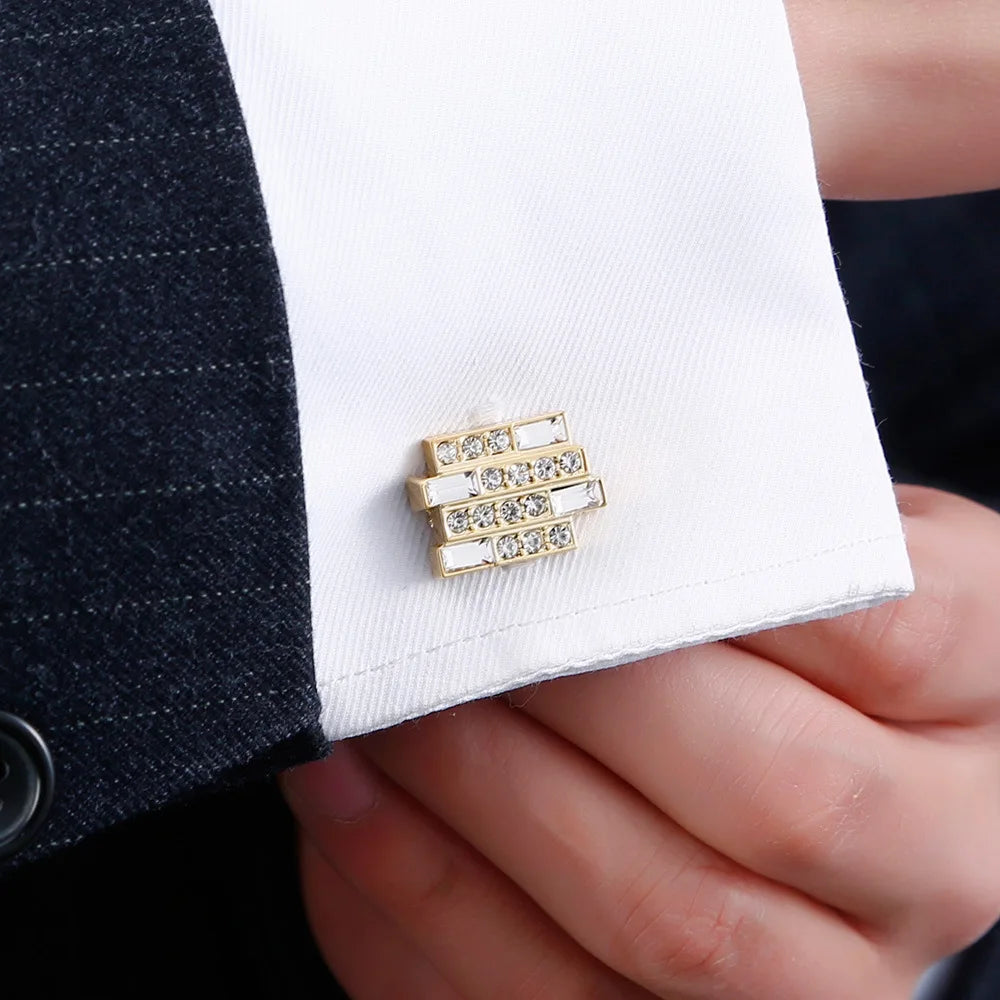 Gold Rhinestone Crystal Cufflinks for Men | Groom & Father of the Bride Gift
