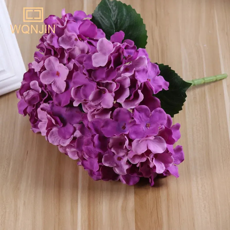 Grand bouquet de fleurs artificielles d'hortensia en soie rouge (5 têtes)