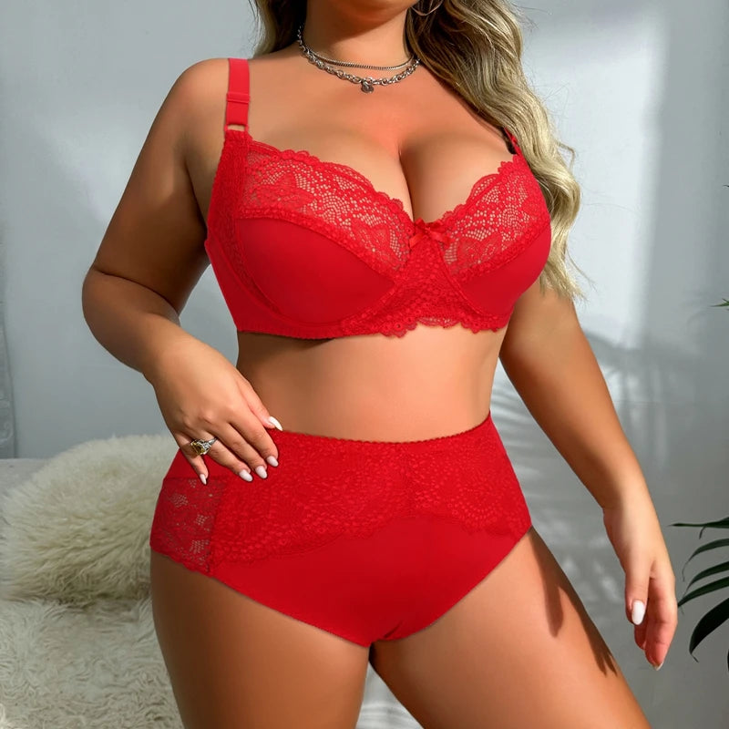 Ensemble de Lingerie Sexy en Dentelle Soutien-Gorge et Culotte Femme Grande Taille Bretelles Réglables Style Simple Confortable Beauwear