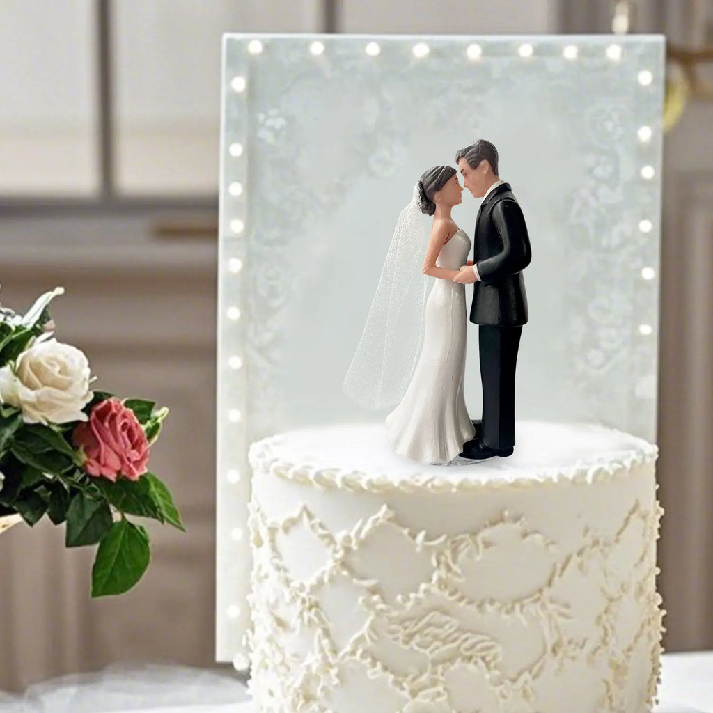 Figurine élégante mariés pour gâteau de mariage, avec voile en résille blanche, pour fiançailles, fêtes prénuptiales et anniversaires