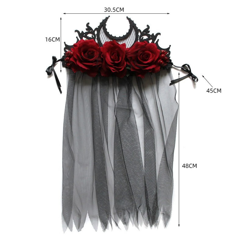 Couronne Gothique Serre-tête Rose Noire Rouge Halloween Roi Mariée Coiffe Sorcière Cosplay Coiffe Fête Mascarade Couvre-chef
