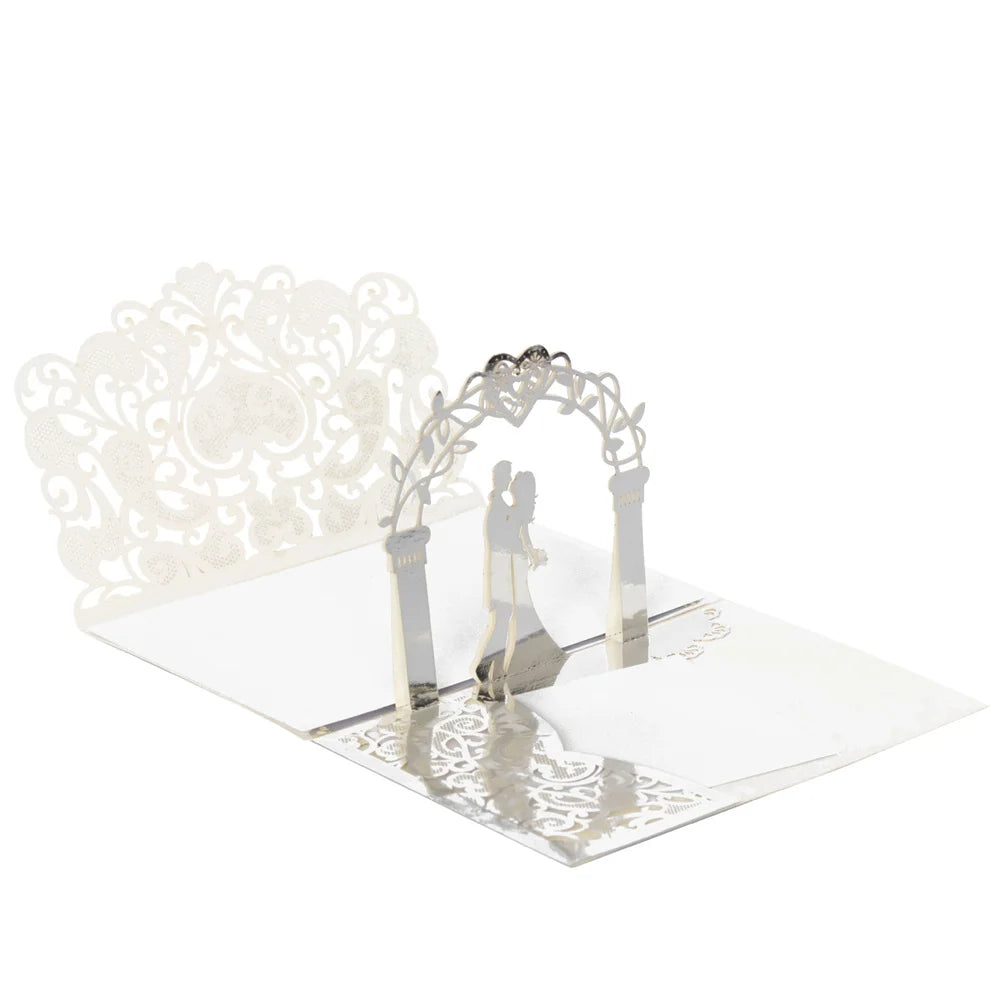 6 Pièces/Lot 3D Pop Up Mariés Ivoire Carte d'invitation de mariage Laser Poche Florale Douche nuptiale Invitations de fiançailles