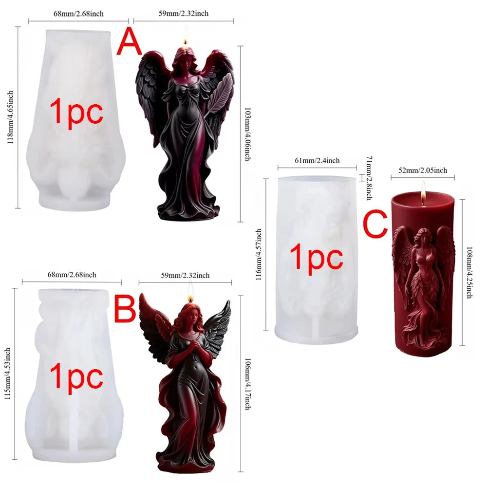Moule en Silicone pour Bougie Pilier Motif Ange Aile Style Gothique 3D Jupe Déesse Résine Moule DIY Outil de Fabrication Plâtre Argile Décoration Maison