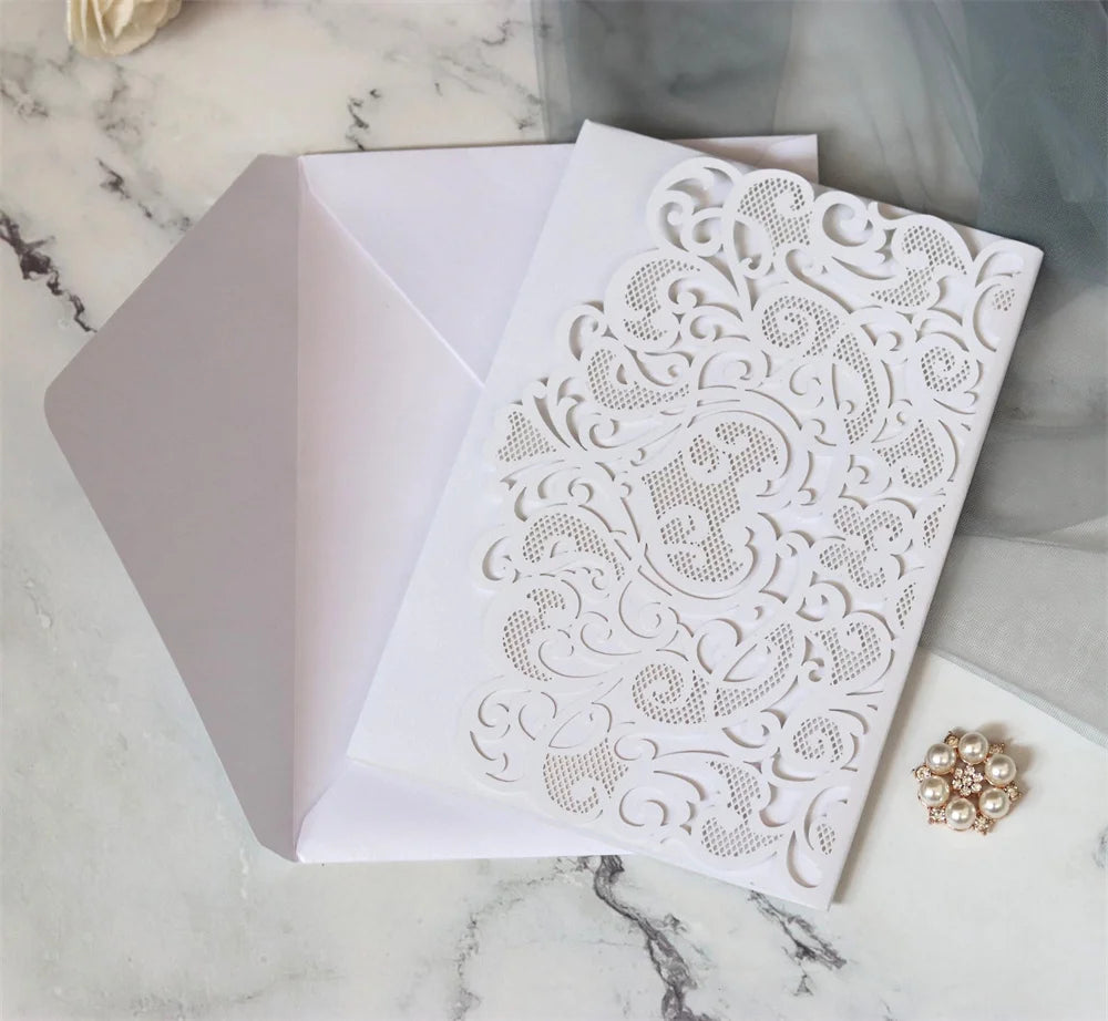 6 Pièces/Lot 3D Pop Up Mariés Ivoire Carte d'invitation de mariage Laser Poche Florale Douche nuptiale Invitations de fiançailles