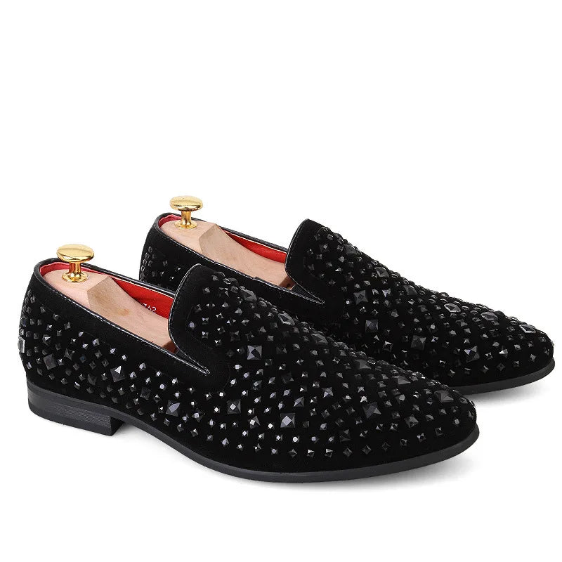 Chaussures habillées pour hommes de luxe à bout pointu, mocassins noirs, en jean, à paillettes métalliques, chaussures de mode de haute qualité pour hommes, chaussures de mariage, nouveauté