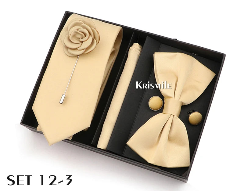 Men's Tie Box Gift Set | Necktie, Bow Tie, Pocket Square, Cufflinks & Brooch