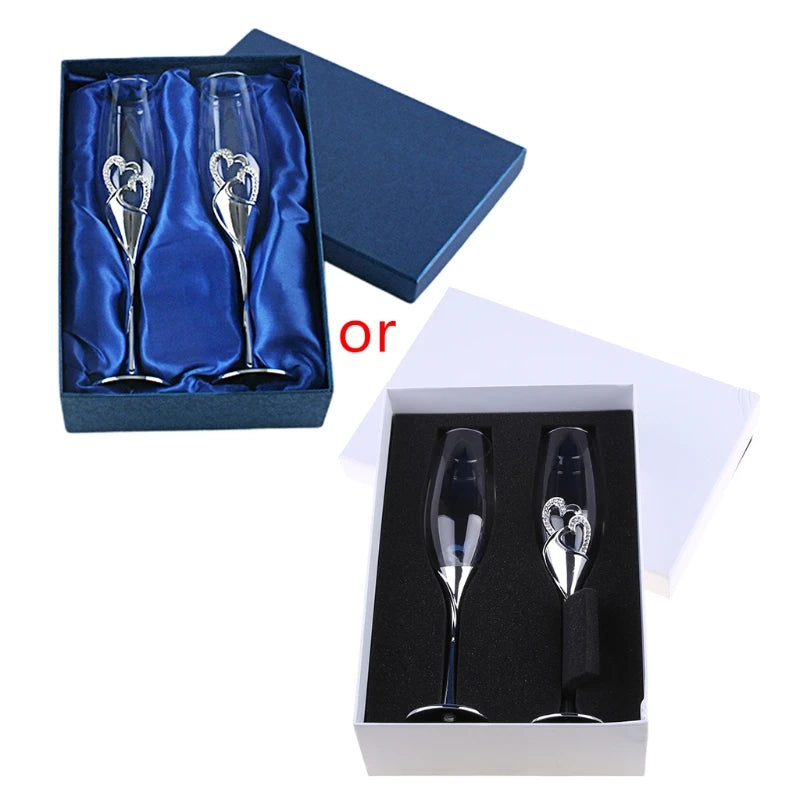 Wedding Wine Glasses Handmade Bride And Groom Toasting Flutes Wedding Accessories Valentine's Day Gift(Gold Hearts,set Of 2)