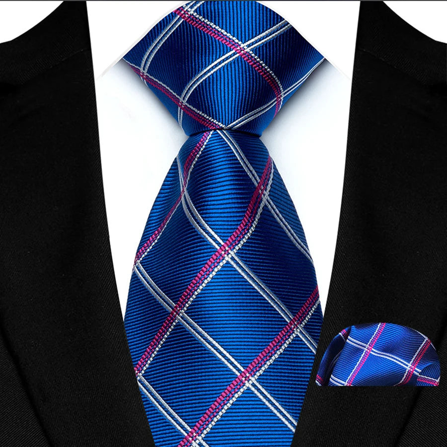 Cravate Homme Bleu Roi de Luxe, Carreaux, Rayures, Paisley, Haute Qualité, Mouchoir de Poche, Ensemble Cravate pour Mariage, Cadeaux d'Affaires